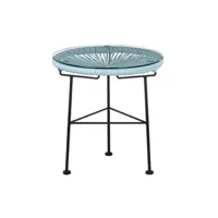 table de jardin sklum table d'appoint ronde en acier et polyéthylène acapulco bleu eau 45 cm