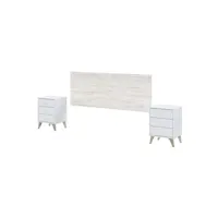 tête de lit pegane tête de lit + 2 tables de chevet coloris blanc artic / blanc poli - hauteur 101 x longueur 240 x profondeur 33,5 cm