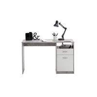 bureau droit maison et styles bureau 1 porte et 1 tiroir 123x50x76,5 cm gris béton et blanc