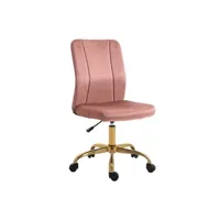 fauteuil de bureau vinsetto chaise de bureau style art déco hauteur réglable pivotante 360° piètement métal doré velours rose poudré