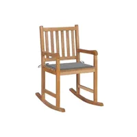rocking chair vidaxl chaise à bascule avec coussin gris bois de teck solide