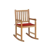 rocking chair vidaxl chaise à bascule avec coussin rouge bois de teck solide
