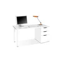 bureau droit pegane table d'ordinateur réversible bureau avec tiroir coloris blanc artic - 138 cm (longueur) x 60 cm (profondeur) x 74 cm (hauteur)