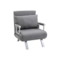 fauteuil de relaxation homcom fauteuil chauffeuse canapé-lit convertible 1 place déhoussable grand confort coussin pieds accoudoirs métal lin gris clair
