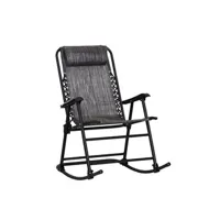 rocking chair outsunny fauteuil à bascule rocking chair pliable de jardin dim. 94l x 64l x 110h cm acier époxy textilène gris chiné