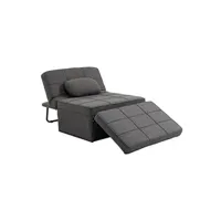 fauteuil de relaxation homcom fauteuil chauffeuse chaise longue pouf 3 en 1 dossier inclinable 5 niveaux repose-pied rabattable châssis métal noir lin gris
