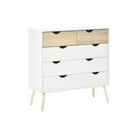 armoire homcom commode 5 tiroirs design scandinave meuble de rangement chambre panneau de particules 99 x 39 x 101 cm blanc aspect chêne clair