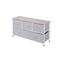 armoire homcom commode meuble de rangement dim. 100l x 30l x 54h cm 5 tiroirs non-tissés gris structure métal blanc plateau mdf bois clair