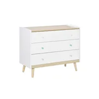 armoire homcom commode 3 tiroirs design scandinave meuble de rangement chambre mdf blanc aspect chêne clair piètement effilé bois massif de pin