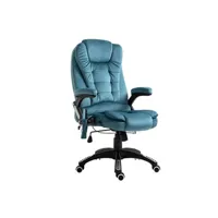 fauteuil de relaxation homcom fauteuil de bureau direction massant chauffant hauteur réglable dossier inclinable toile de lin bleu