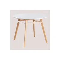 table à manger sklum table de salle à manger ronde en mdf et bois de hêtre scand nordic blanc ø100 cm 76 cm
