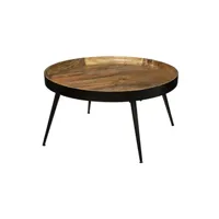 table basse atmosphera - table basse siwan en bois de manguier - diamètre 70 cm - noir et doré - siwan