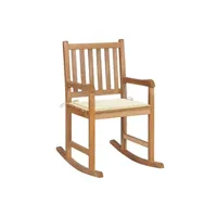 rocking chair vidaxl chaise à bascule avec coussin crème bois de teck solide