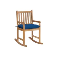rocking chair vidaxl chaise à bascule avec coussin bleu bois de teck solide