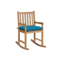 rocking chair vidaxl chaise à bascule avec coussin bleu clair bois de teck solide