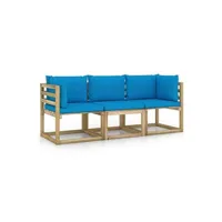 ensemble table et chaises vidaxl canapé de jardin 3 places avec coussins bleu clair