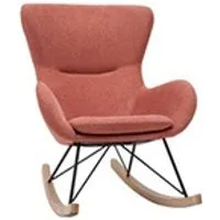 fauteuil de salon miliboo rocking chair scandinave en tissu effet velours texturé terracotta, métal noir et bois clair eskua