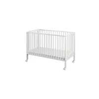 lit enfant tissi lit bébé à barreaux pliable 60x120 cm en hêtre massif blanc