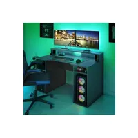 bureau gamer pegane bureau pour ordinateur, station e-gaming coloris anthracite en bois mdf - 88 x 136 x 67 cm --