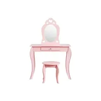coiffeuse giantex coiffeuse rose pour enfant avec miroir, inclus de table de maquillage et de tabouret, dessus amovible
