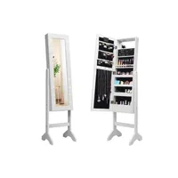 armoire giantex armoire à bijoux blanc 35 × 31,5 x 145 cm sur pied avec 18 led, angle réglable,doublure en velours doux