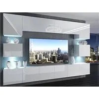 meubles tv hucoco ensemble meubles tv + led klari unité murale style moderne -largeur 300 cm - mur tv à suspendre finition gloss - blanc