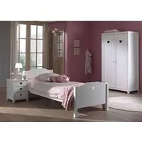 chambre complète enfant vipack amori lit simple 90x200cm laqué blanc + table de chevet + armoire 2 portes