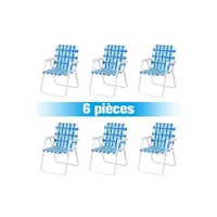 chaise et fauteuil de camping giantex lot 6 chaises de plage pliantes bleu en toile avec accoudoirs en acier en forme de u supporter 120kg pour camping /plage/parc