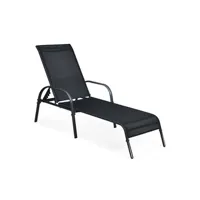 chaise longue - transat giantex chais longue d'extérieur noir inclinable de tout temps avec dossier réglable sur 5 positions pour patio, plage, bord de la piscine, terrasse