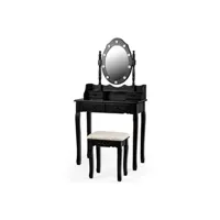coiffeuse giantex coiffeuse noir avec miroir oval et 10 ampoules led à intensité variable 4 tiroirs de rangement
