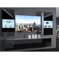 meubles tv hucoco cyan - ensemble meubles tv + led - unité murale moderne - noir