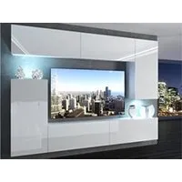 meubles tv hucoco slide - ensemble meubles tv + led - unité murale moderne - blanc