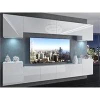 meubles tv hucoco aren - ensemble meubles tv + led - unité murale style moderne - blanc