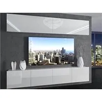 meubles tv hucoco morrie - ensemble meubles tv - unité murale largeur 200 cm - mur blanc