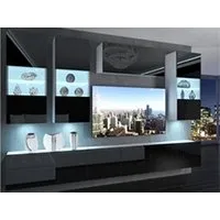 meubles tv hucoco ramone - ensemble meubles tv - unité murale largeur 300 cm - mur noir