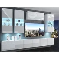 meubles tv hucoco ramone - ensemble meubles tv - unité murale largeur 300 cm - mur blanc