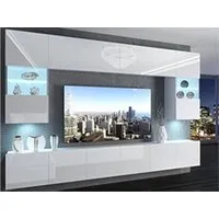 meubles tv hucoco prins - ensemble meubles tv + led - unité murale style moderne blanc