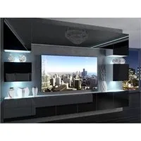 meubles tv hucoco klari - ensemble meubles tv + led - unité murale style moderne - noir