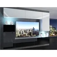 meubles tv hucoco slide - ensemble meubles tv - unité murale largeur 250 cm - mur blanc/noir
