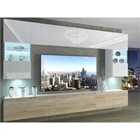 meubles tv hucoco prins - ensemble meubles tv + led - unité murale style moderne blanc/sonoma