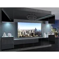 meubles tv hucoco aren - ensemble meubles tv - unité murale largeur 300 cm - mur noir