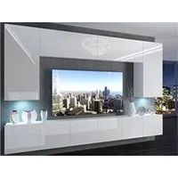meubles tv hucoco sillea - ensemble meubles tv + led - unité murale style moderne blanc