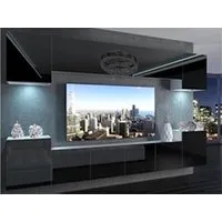 meubles tv hucoco aren - ensemble meubles tv + led - unité murale style moderne - noir
