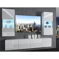 meubles tv hucoco cyan - ensemble meubles tv + led - unité murale moderne - blanc