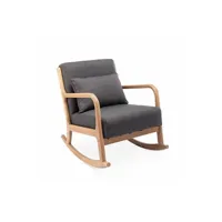 fauteuil de salon sweeek fauteuil à bascule design en bois et tissu 1 place rocking chair scandinave gris foncé