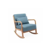 fauteuil de salon sweeek fauteuil à bascule design en bois et tissu 1 place rocking chair scandinave bleu