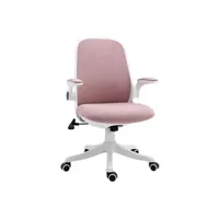 fauteuil de bureau vinsetto chaise de bureau tissu lin hauteur réglable pivotante 360° accoudoirs relevables support lombaires réglable rose