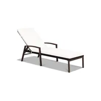 chaise longue - transat giantex bain de soleil en rotin chaise longue avec coussin et accoudoir, charge 180kg, idéal pour jardin, balcon et piscine