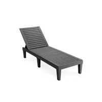 chaise longue - transat giantex chaise longue réglable noir bain de soleil résistante aux intempéries et à la rouille pour terrasse, plage, balcon, charge 180kg