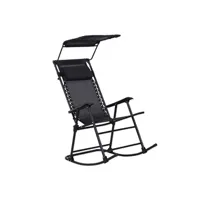 rocking chair outsunny fauteuil à bascule rocking chair pliable de jardin dim. 105l x 64l x 125h cm tétière + pare-soleil inclus acier époxy textilène noir